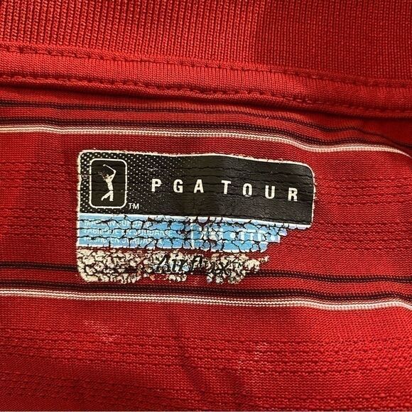 PGA Tour Striped Short Sleeve Polo Red Combo XXL - Picture 4 of 5